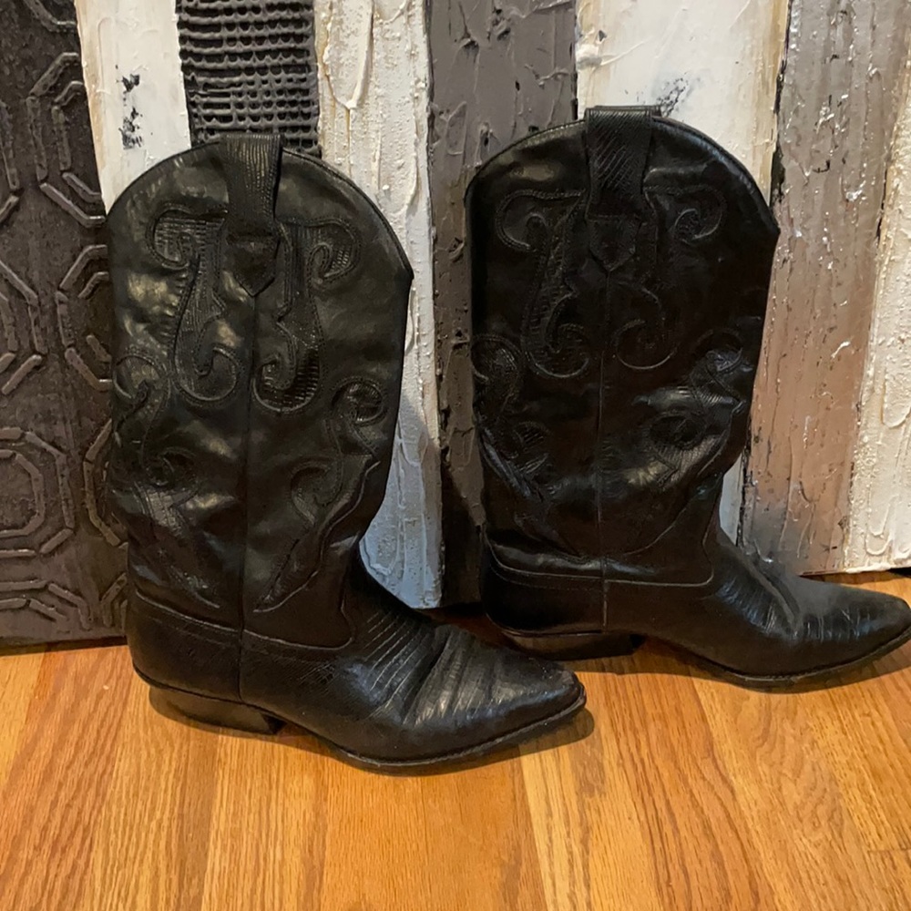 Detail black Nine West genuine leather cowboy boots